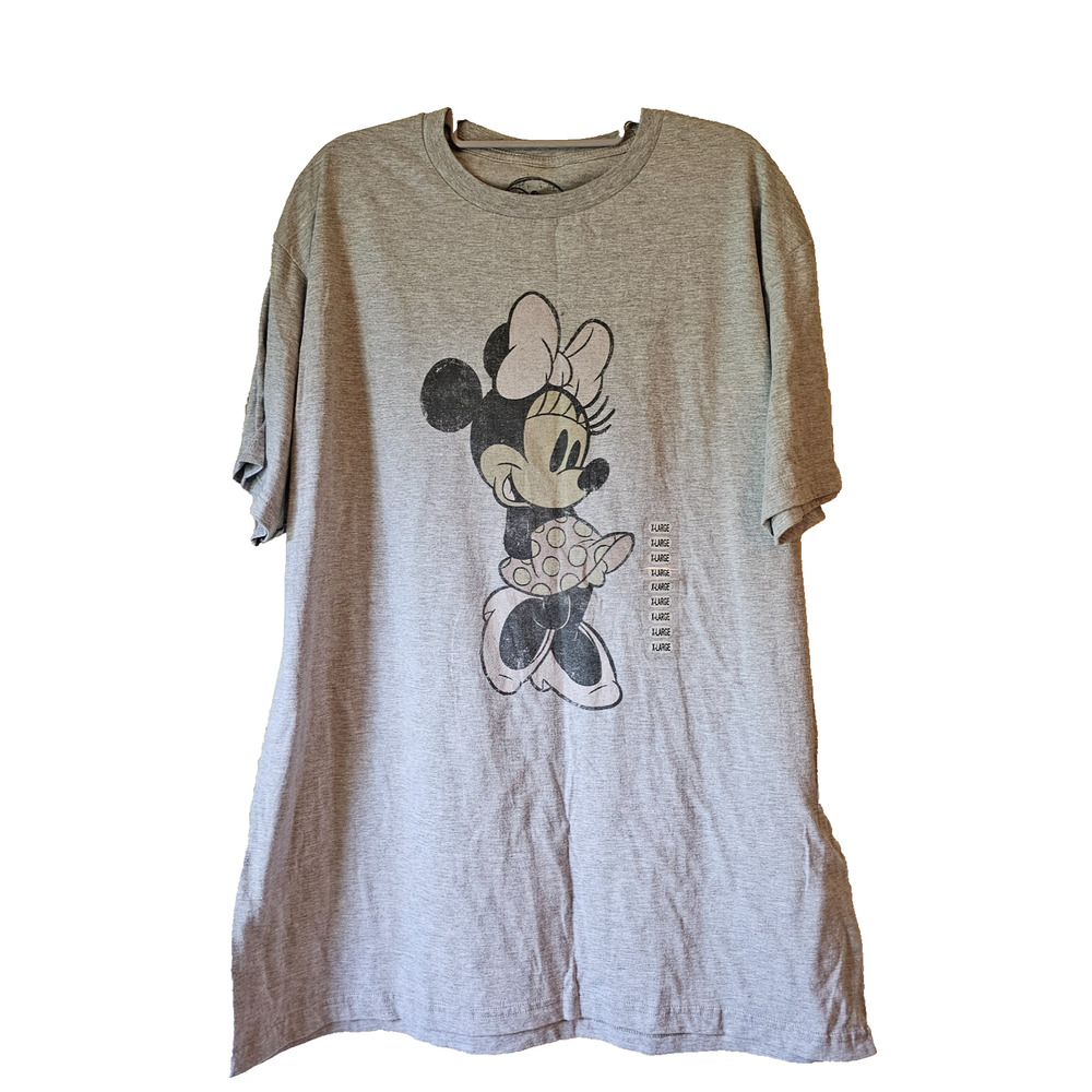 Disney Minnie Mouse Graphic T Shirt Gray XL Womens NWT Faded Polka Dot Skirt